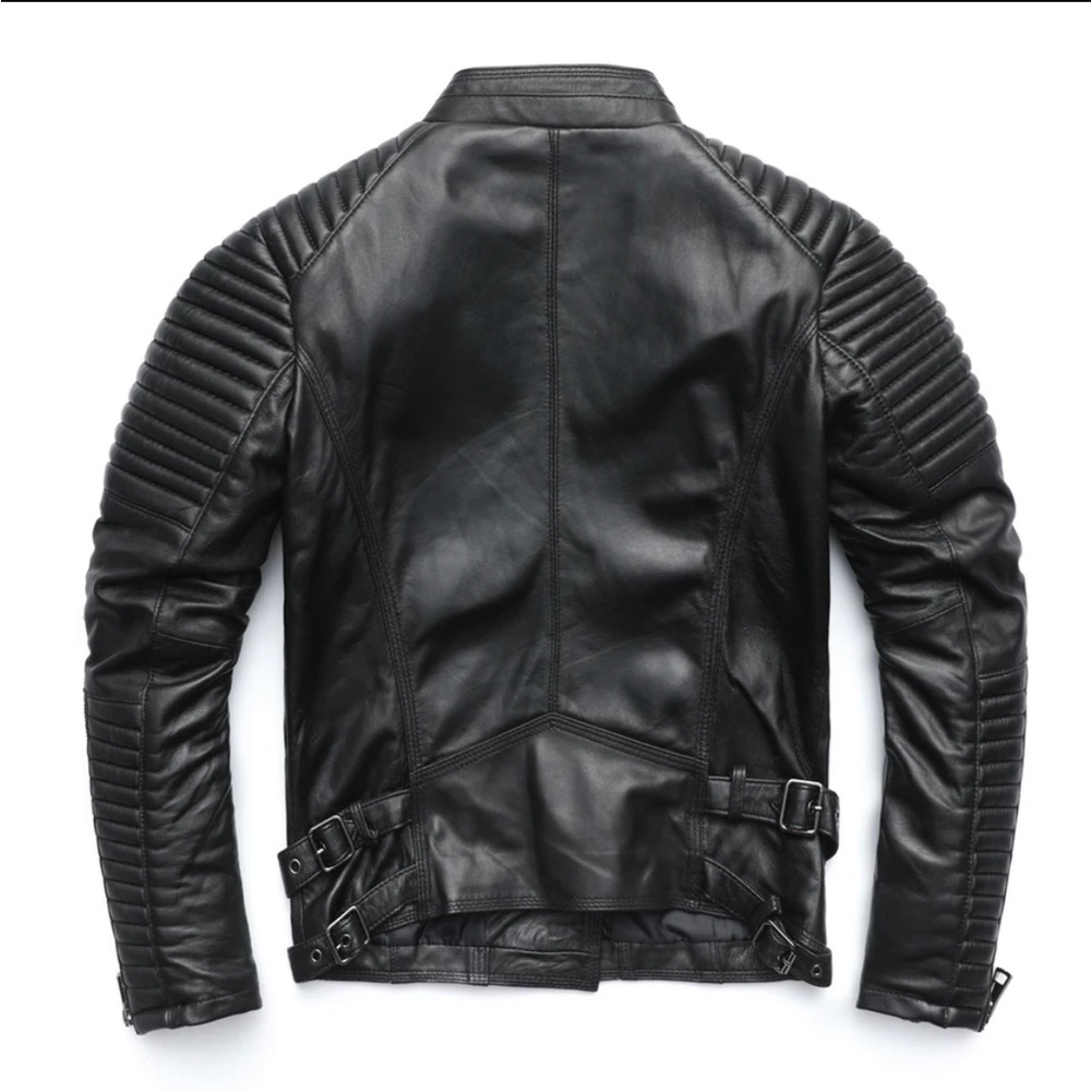 Maplesteed Women’s Genuine Black Sheepskin Leather Moto Biker Jacket Slim Fit - Picture 7 of 9